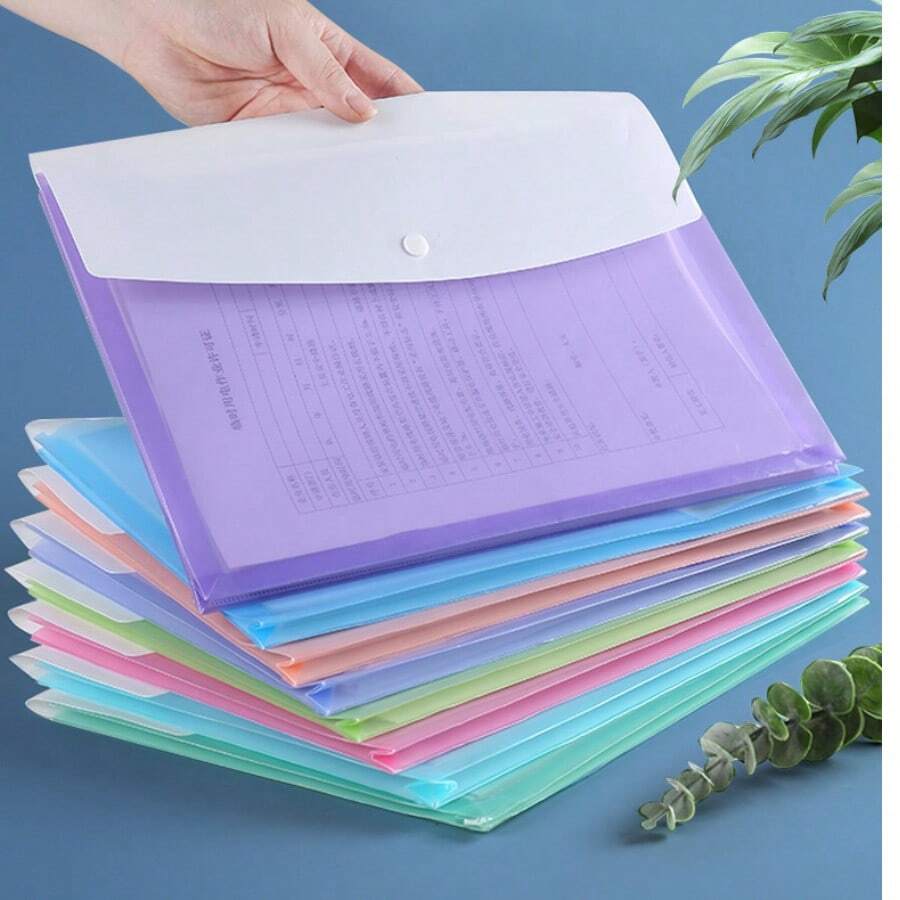 3D 3-Layer Waterproof A4 Transparent Snap Button File Bag, PP Document Organizer For Meeting Tickets, Exam Papers And Classified Storage - Multicolor - View 1