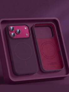 Luxury Silicone Magnetic Wireless Charging Card Holder Phone Case, Compatible With IPhone 17ProMax 17Pro 17 16 15 14 13 12 11 Pro Max 16 15 14 Plus, Magnetic Back Cover - Cherry Red - View 2