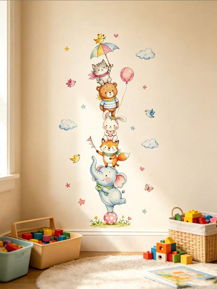 1pc Self-Adhesive Cloud Wall Sticker, Featuring Various Animal And Hot Air Balloon Patterns, Suitable For Baby Room Decoration - Multicolor - View 1