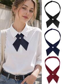 1pc Fashionable Academic Style Solid Color Cross Collar Graduation Gown, Suitable For Graduation Party Ceremony - Multicolor - View 2