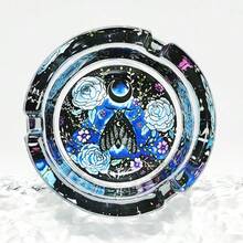 Creative Pattern Glass Ashtray, 3.34 Inch Round Ashtray, Fashionable Home Decor Ashtray, Holiday Gift For Friends - Colorful - View 9