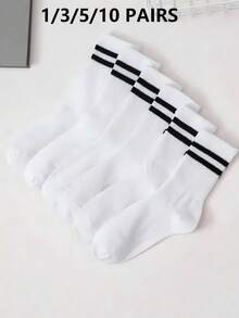 1/3/5/10 Pairs Moisture-Wicking Breathable Casual Knit Socks, Unisex Invisible Socks, Solid Color Yoga Socks - White - View 4