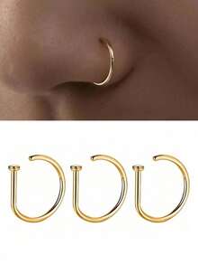 3pcs 316L Stainless Steel Hypoallergenic C-Shaped Nose Rings, Multi-Color Screwless Piercing Jewelry, Unisex, Minimalist Punk Style For All-Season Daily Wear - Multicolor - View 2
