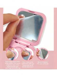 60pcs/Box Practical Pink Makeup Mirror With Star Decoration Beauty Patch, Portable Travel Makeup Mirror Box, Fashion Facial Accessory, Suitable For Daily Makeup, Party And Gift - Multicolor - View 8