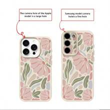 1pc TPU Material Soft Healing Versatile Pink & Green Floral Pattern Phone Case Compatible With IPhone 17 Pro Max/17/16 Pro Max/15/13/12/11/ S20 FE/A15/S24/A55/ Note 11/Note 12/Note 13 Pro Full Coverage Anti-Drop Soft Shell Protective Cover - White - View 8