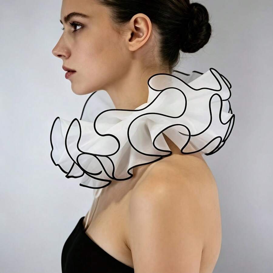1pc Multi-Layer Organza Neck Ruffle Collar, Clown Fake Collar, Vintage Party Versatile Accessory - Multicolor - View 1