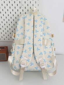 Newborn Backpack; Bow Print Backpack, Suitable For Elementary And Middle School Students - Blue - View 7
