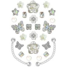 26pcs Moonlight White Iridescent Silver Rhinestone Hollow Shoes Charms, Pearl Flower Butterfly Chain DIY Shoe Buckle Accessories Set - Silver - View 9