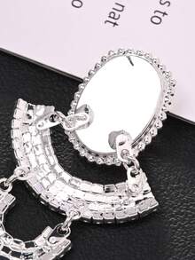 outingfit 1 Pair New Geometric Earrings For Women, High-End Rhinestone Dangle Earrings, Full Crystal Studs, Women's Accessories - Silver - View 5