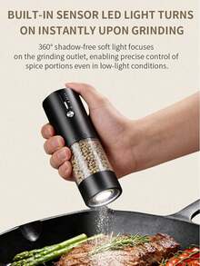 RAF Electric Salt And Pepper Grinder Set, Pepper Grinder, Rechargeable, 500mAh Lithium Battery, Adjustable Coarseness, One-Hand Operation, Electronic Spice Grinder With Decorative Base And LED Light - Multicolor 1 - View 8