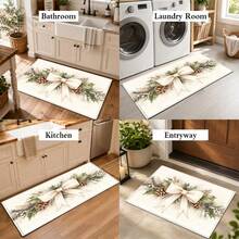 1pc Kitchen Floor Mat, Soft Faux Cashmere Material, Beige Bow & Pine Branch Decor, Non-Slip, Absorbent, Suitable For Kitchen, Bathroom, Entryway, Fresh & Cozy Home Decor, Multi-Scene Use, Christmas Room Decoration, Holiday Gift - Multicolor - View 10