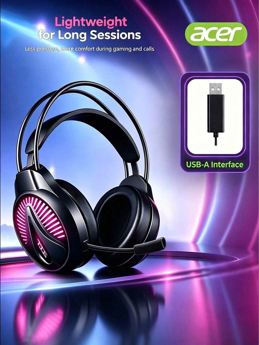 Acer Gaming Headset Wired Over-Ear Headphones OHW201-A With Microphone For Online Classes, Customer Service, Esports, And Study, Universal Computer Headset For Delta Force And , USB/3.5mm Interface, Compatible With PC - View 1