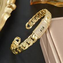 Fashionable Luxurious 18K Gold-Plated Zirconia Copper Bracelet, Suitable For Both Men Women, Suitable For Daily Party Wear, Hip-Hop Gift Jewelry - Gold - View 1