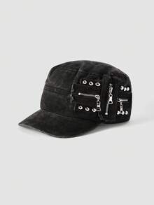 MortiRose Vintage Rivet Washed Flat Top Cap, Niche American Retro Beret Big Head Distressed Look Cap - Baseball Cap - View 8