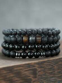 diffone 4 Pcs/Set Handmade Round Beaded Bracelet Antique Stone Set For Men Armband Wristband Jewelry - Men's Beaded Bracelet Set - View 2