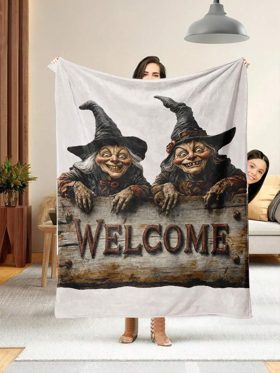 1pc Halloween Style Soft & Comfortable Blanket, Multi-Purpose Throw For Sofa, Bed, Outdoor Camping, Leisure, Home, Picnic, Travel, All Season, 280gsm Polyester, Machine Washable - Multicolor - View 1