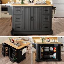 Kitchen Island Made Of Wood With 2 Doors And 6 Drawers With Storage On Wheels Black For Kitchen - Black - View 2