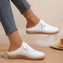 Zapatos deportivos casuales para mujer de unicolor con cordones, cómodos, tipo slip-on, para uso diario, ir al trabajo, compras, sin fatiga, suela fina, zapatos de entrenamiento alemanes, estilo minimalista, estilo universitario, punta cerrada, tipo mule, temporada de vuelta al colegio, moda versátil casual - Plateado - Ver 3