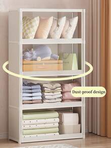 1pc Dust-Proof Storage Cabinet With Lid, Wardrobe Bookshelf Storage Rack, Space-Saving, Sturdy & Stylish, Easy Assembly & Disassembly, Portable, Suitable For Living Room, Bedroom, Entryway, Office, Home, Multi-Layer Storage, Holiday Gift, Christmas Gift - Multicolor - View 11