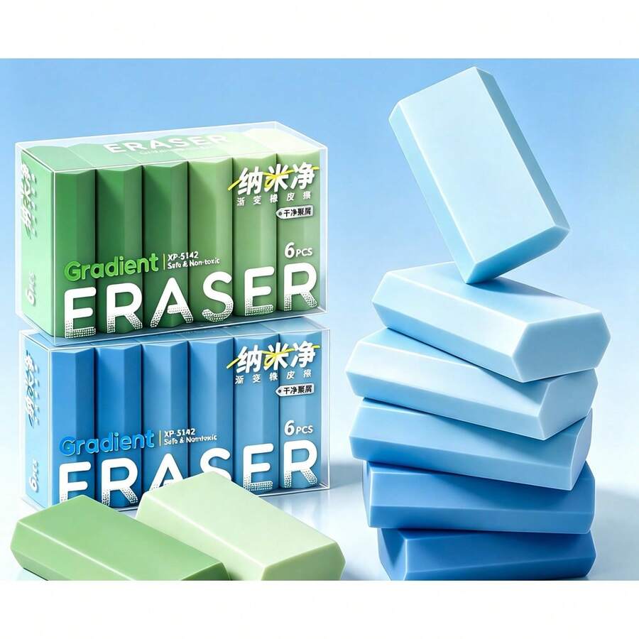 1 Box Of Random Style Erasers, Clean And Less Marks, Students Use Chip Collection Into Strips, Less Debris, Large And Gradual Change Erasers, School Supplies - 1 Box Of [mixed Colors] 6 Pieces - View 1
