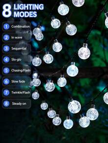 Outdoor Solar Crystal Ball Light String, 20/50/100 LED, IP65 Waterproof Fairy Tale Light, 8 Modes, Automatic On/Off, Suitable For Garden, Courtyard, Party, Wedding, Party, Christmas, Halloween, Holiday Decoration - Purple/Warm White/White/Color - Solar String Lights - View 13