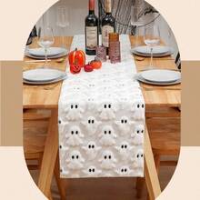 1pc Halloween White 3D Plush Ghost Table Runner, Cute Embossed Little Ghost Dining Table Runner, Holiday Tabletop Decor Table Runner - Multicolor - View 4