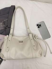 Shoulder Bag With Rivet Decoration, Detachable Shoulder Strap And Zipper Closure, Cool Style Underarm Bag, Women's Bag, Unique Niche Design, Suitable For Daily Outings, Dates, Commuting And Casual Crossbody Wear - Beige - View 3