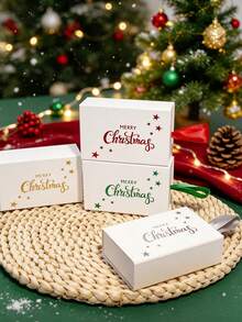 5pcs Festive Christmas Slide-Out Favor Boxes, Small Square Gift Packaging With Metallic Lettering And Matching Ribbon Handle, Reusable Holiday Boxes For Winter Parties, Family Celebrations, Table Displays And Surprise Gifts - 8.5x6x3cm - View 3