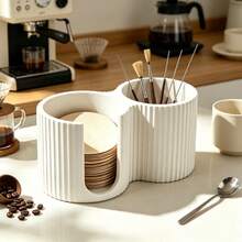 Coffee Storage Box, Multi-Purpose Storage Box, Suitable For Kitchen, Bathroom, Living Room, Minimalist Striped Makeup Storage Box, Creative Cotton Swab & Cotton Pad Integrated Holder, 2-In-1 Bathroom Cotton Swab Box, Sink Countertop Tidy Decor, Bedroom Vanity High-Value Decoration - Multicolor - View 1