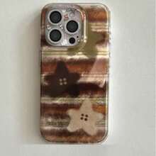 Autumn Foil Texture Brown Gradient Horizontal Stripes Star Pattern Silicone Full Coverage Shockproof Phone Case Compatible With Iphone 16 Pro Max, 14, 15 Pro, 12, 13, 11 - Multicolor - View 10