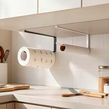 1pc/2pcs No-Drill Hanging Storage Rack | Thickened Iron Kitchen Paper Towel Holder, Embedded Installation, Suitable For Kitchen And Other Scenes - Toilet Paper Holder - View 9