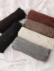1pc Solid Color Textured, Breathable, Soft, Long Muslin Hijab Scarf - Multicolor - View 13