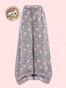 Autumn/Winter Girls' Fashion Warm Star Pattern Double-Sided Velvet Pants, Suitable For Home Leisure Wear, Girls' Pajama Pants - Grey - View 1