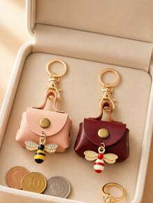 Mini Handbag Keychain Features A Bee Charm Accessories Series, Coin Wallet,Portable Small Bag Pendant,For Change,Earphone,Coins,Lipstick,Travel Essential - Multicolor - View 6