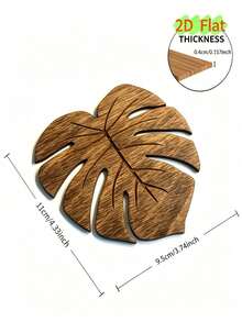 1/2/4pcs Natural Wooden Monstera Leaf Coaster Set, Heat Resistant Non-Slip Coffee & Beverage Cup Mat, Coffee Bar Tabletop Decor Protective Pad, Ideal Gift For Christmas And Thanksgiving - Multicolor - View 11
