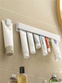 1/2/3pcs Wall-Mounted Toothpaste/Facial Cleanser Holder, Plastic Wall Storage Clip, White Easy-To-Install Bathroom Wall Clip, Toothpaste/Facial Cleanser Holder, Hand Cream Storage Rack - White - View 6