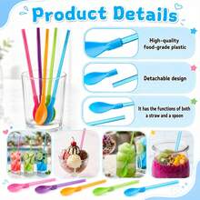 Reusable 2-In-1 Straw Spoon With Cleaning Brush, Detachable Stirring Spoon For Milkshakes & Ice Cream Sundaes, Candy Color Kitchen Utensil (5/10/15/20/30 Pcs Set) - Multicolor - View 6