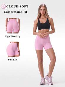 Energetic Shorts, Drawstring Adjustable Waist Design, High Waist Drawstring Design, Functional Drawstring, Women's Sports Shorts Pink - Pink - View 1