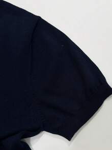 WAIT HIM Men's Casual Solid Color Turn-Down Collar Short Sleeve Knit Top - Navy Blue - View 9