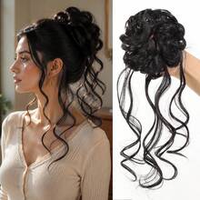 Dragon Beard Bun Wig For Women, High-End Layered Hair Scrunchie, Flower Bud Bun Hair Accessory, Volumizing Hair Tie, Hair Styling Tool - Black - View 15
