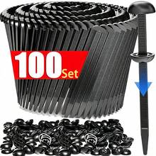 100 مجموعة من أربطة الكابلات النايلون ذاتية القفل العالمية شديدة التحمل مع دبوس وزر، حزام تثبيت لإصلاح السيارات اليومي - A - مشاهدة 2