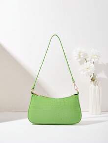 女款時尚日常鱷魚壓紋法棍腋下包 - 綠色 - 查看 9