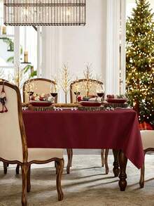 1pc Solid Color Rectangular Tablecloth, Wrinkle-Resistant Washable Tablecloth, Christmas Decoration, Indoor/Outdoor Dining, Wedding Banquet Birthday Party Home Decor - Multicolor - View 4