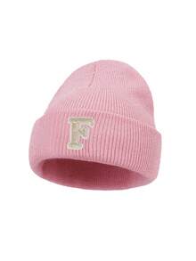 1pc Women A‑Z Letter Print Ribbed Knit Beanie Hat, Preppy Style Elastic Cuffed Winter Knitted Cap For Daily Outdoor Wear - Pink - View 9
