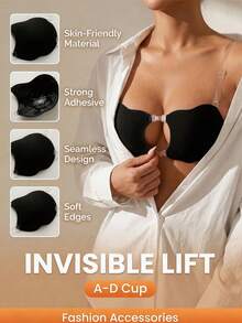 2pcs Adhesive Bra, Sticky Bra, Push-Up, Backless, Strapless, Front Closure, Transparent Straps, Reusable, Bridal Style, Invisible Lifting Bra - Thin style - View 1