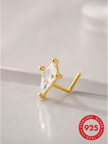 lunastudio 1pc 925 Sterling Silver Rhombus Zirconia Nose Stud For Women Daily Wear - Gold - View 5