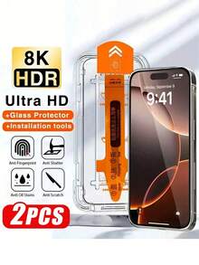 ZYSHI 2片裝 4K Ultra HD 高光強化玻璃螢幕保護貼，相容 iPhone DUO/18/18 Pro/18 Pro Max/17/17 Pro/17 Pro Max/17 Air/16e/16/16 Pro Max/16 Plus/15 Pro Max/14/13/12 Mini/11 XR X XS Max，一鍵貼膜工具，全螢幕覆蓋，邊緣保護，防指紋，耐用，附工具 - 2PCS HD BOX - 查看 40
