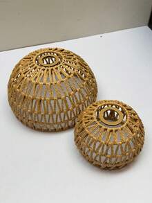 1pc Hand-Woven Paper Rope Lampshade - Bohemian Style, Vintage Country Style, Suitable For E26/E27 Screw Base, Easy To Install. Suitable For Autumn Home Decor, Bedroom Decor, Living Room Decor, Home Lighting, Bedroom LED Light, Ceiling Light Shade, Floor Lamp Shade, Table Lamp Shade, / Christmas Home Decor, Halloween Decor, Cafe And Restaurant Lighting. (Note: Light Bulb And Cord Not Included, This Set Only Includes The Lampshade.) - Semicircle - View 4