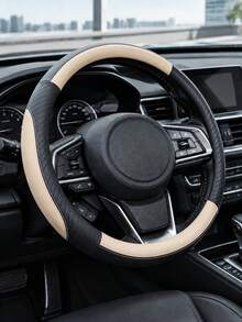 1pc Universal Black & Grey Steering Wheel Cover, Premium Leather Texture Car Interior Accessory, Non-Slip Breathable Grip Protection, Sporty Color Block Design, Comfortable Driving Decor, Suitable For Sedan SUV Truck Daily Commute & Travel - A - View 13
