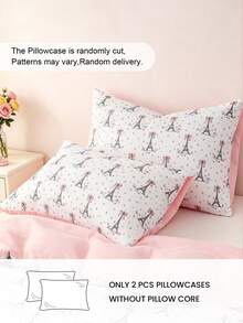HONEYMOON 2pcs Tower And Bowknots Printed Pillowcases Without Filling, Soft Fabric Pillowcase, Suitable For Daily Living Room Bedroom Home Decor, Sofa Cushion Cover, Car Pillow Cover, All Seasons, Machine Washable - Multicolor - View 2